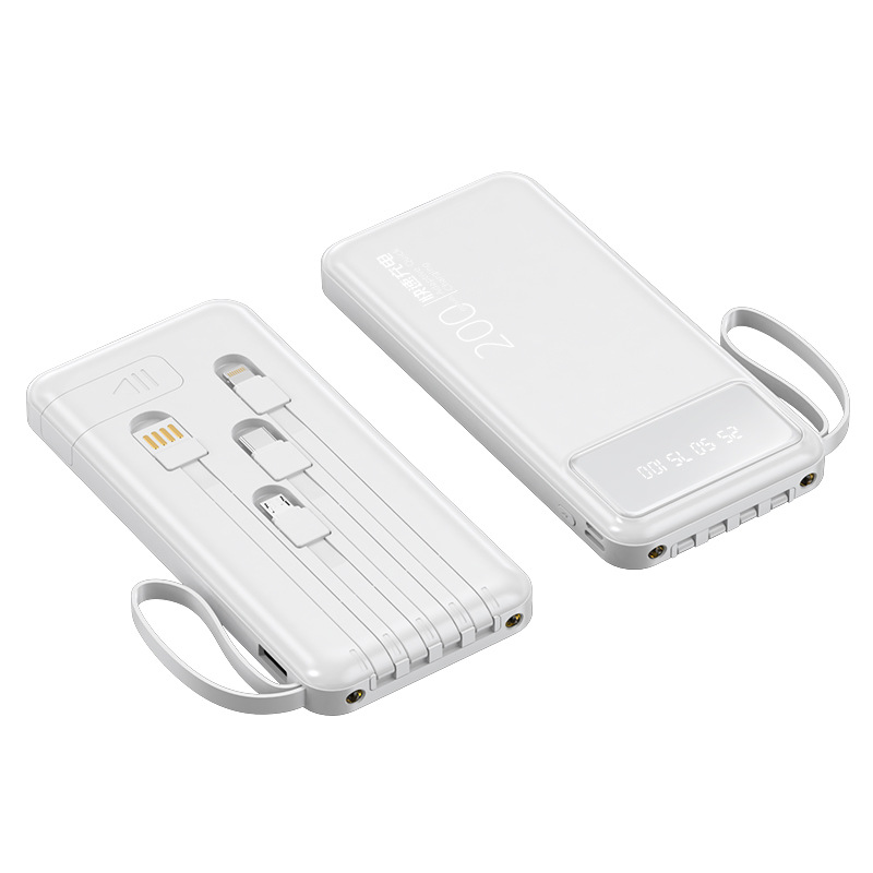 Banco de energía compartido con cable autocargado 20000 mAh banco de energía móvil portátil de gran capacidad regalo personalizado transfronterizo al por mayor