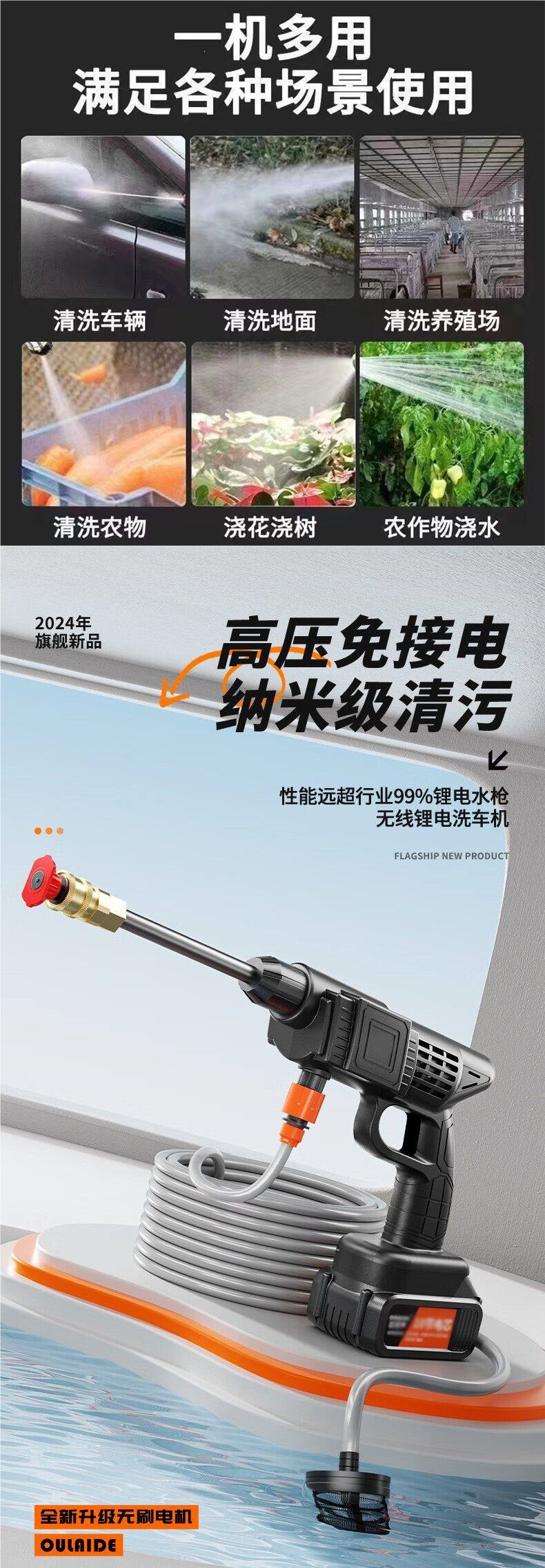 Wireless electric cleaning machine sprayer for car washing, watering, and spraying, high-power all-in-one universal high-pressure water gun car washer
