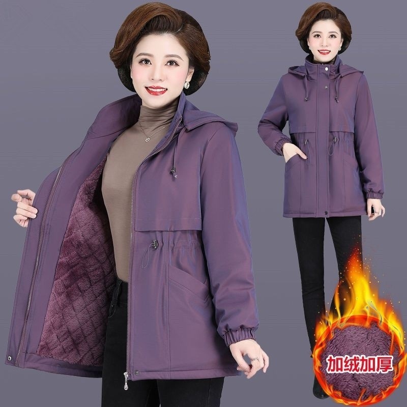妈妈外套加绒加厚服中老年加肥加大秋冬中长款棉衣棉服棉袄女