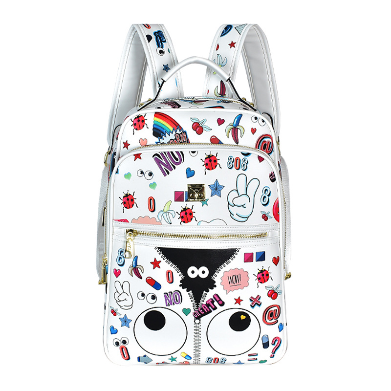 Viajes de gran capacidad de almacenamiento de hombro trasero PU impresión de moda moda cremallera bolsas escolares de estudiantes graffiti #2553