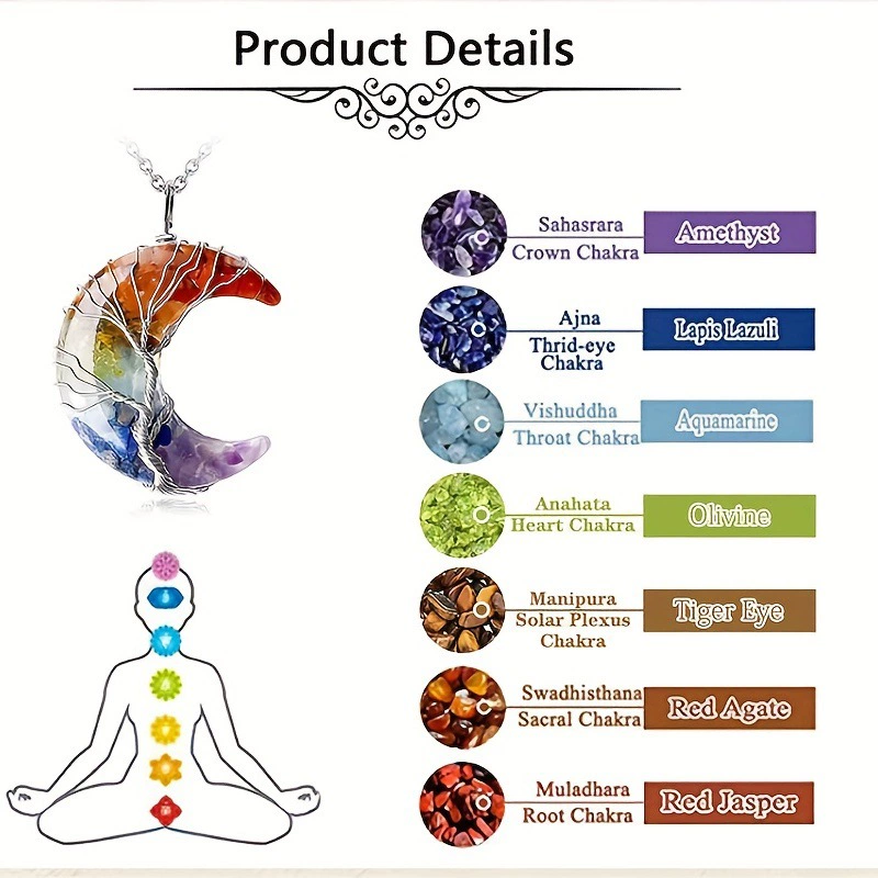 Древо Жизни Луна Кулон 7 Чакра Исцеление Кристалл Ожерелье Древо Жизни