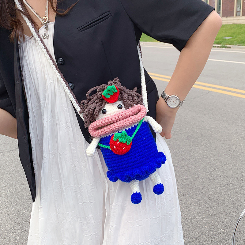 Douyin popolare salsiccia bocca grande bocca borsa per cellulare borsa fatta a mano all'uncinetto fai da te in lana per maglieria borsa divertente portachiavi_voghion.com