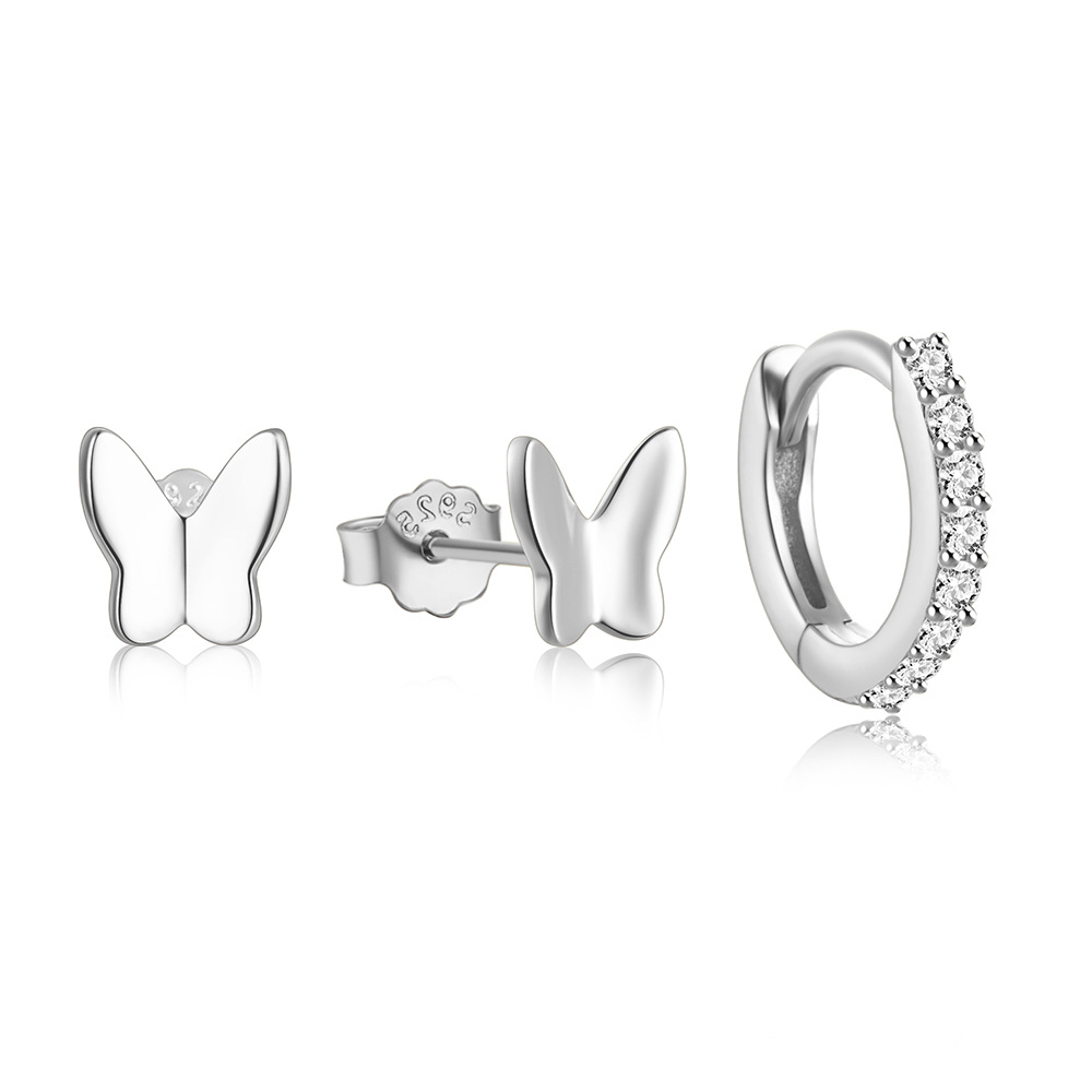 3g Weight Hoop Earrings, Ear Studs Classification 1 Set Quantity Daily Occasion 925 Sterling Silver Material Star, Butterfly Pattern Women's Gender Plating Design Simple Style Style 1 Set 925 Sterling Silver Star Butterfly Hoop Earrings Ear Studs 89