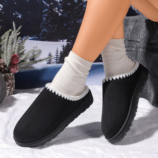 2025 New Winter Pure Color Home Slippers Thick-Soled Non-Slip Lightweight Warm Large Size Cotton Slippers for Women Cross-Border Wholesale