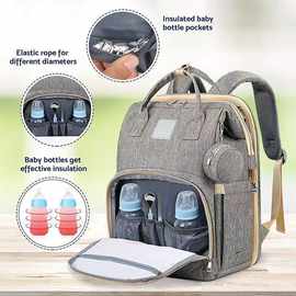 新款多用途折叠婴儿床带蚊帐遮阳母婴包可挂童车便携式双肩妈咪包