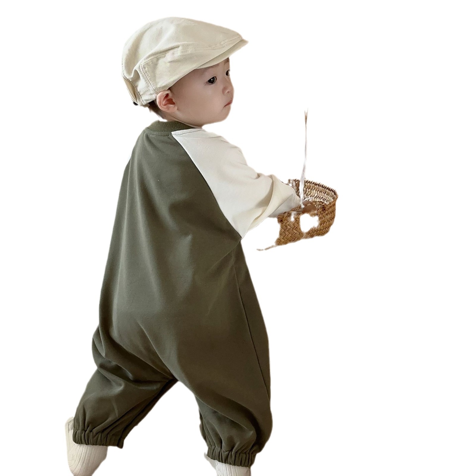 Mono de manga de color de contraste de bebé estilo de otoño ropa para niños coreanos bebé otoño niño bolso pedo mamelero niñas ropa de otoño