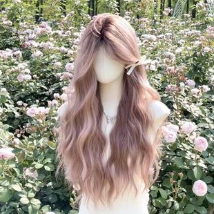 Xuchang Wig Yuan Yang New Style Mesh Wig with Fluffy Roots Dyed in Bean Paste Pink, Middle Parting, Egg Roll, Realistic Full Head