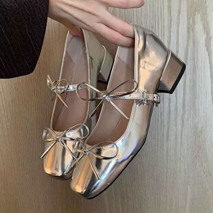 Vintage Fairy Style Dress Mary Jane Small Leather Shoes 2025 Spring and Summer New French Thick High Heeled Shallow Mouth Single-layer Shoes for Women