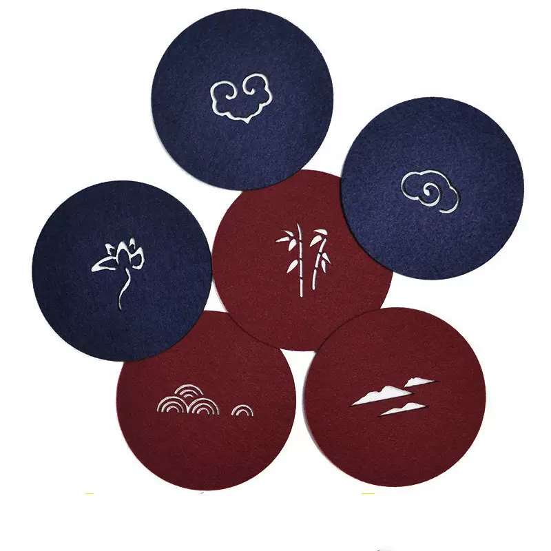 创意中国风毛毡杯垫壶垫吸水耐用养壶垫祥云杯托功夫茶杯茶具圆形