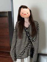 美式复古撞色条纹防晒罩衫t恤女夏季宽松休闲慵懒松弛感上衣薄款