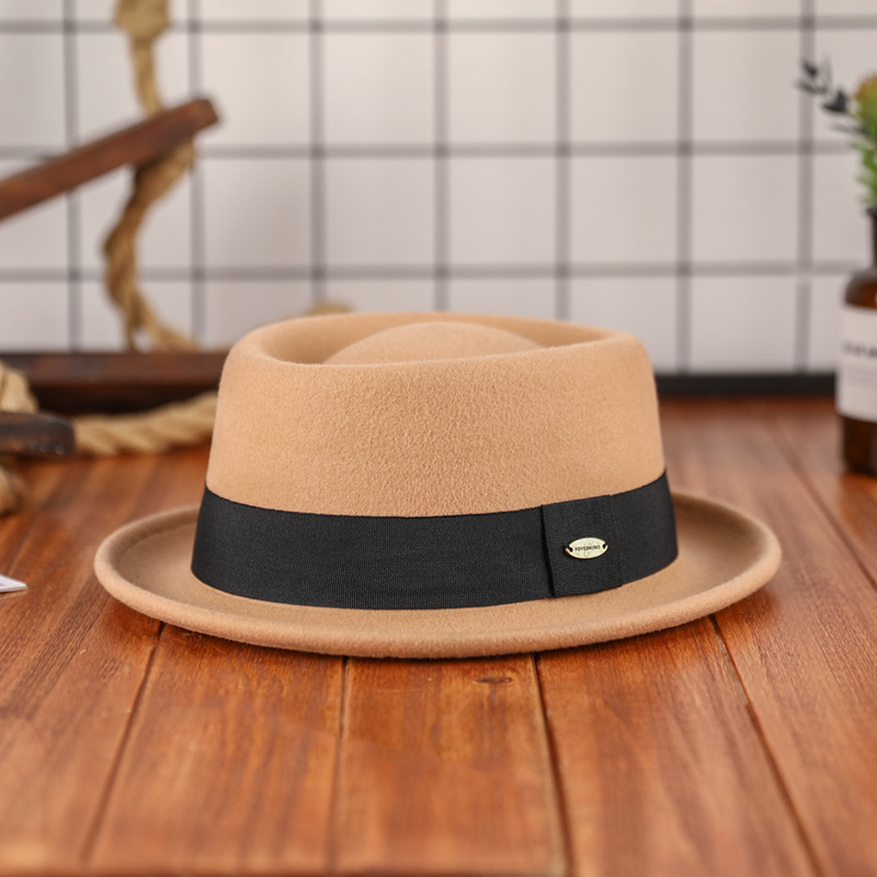 Otoño e invierno nuevo sombrero de lana pura cóncavo-convexo superior moda cálida cinta retro estilo británico gentleman sombrero de fieltro francés