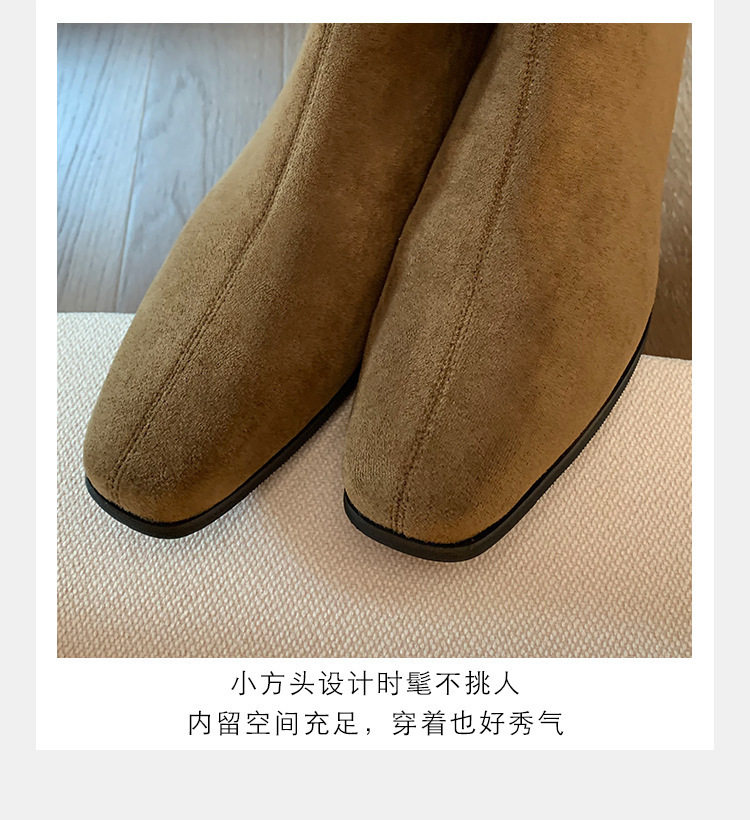 Bốt Chelsea nữ da thật mũi vuông gót 3-5 cm cổ thấp phong cách Hàn Quốc — Kaki, Kaki (cộng với nhung), Màu nâu (cộng với nhung), Màu trà sữa chi tiết 12