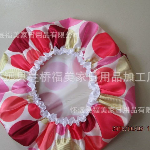 Большой завод производства прямых поставок двойной шапочка для душа оптом кружева крышка Подшивая крышка Уход за волосами крышка печатных атласа + PEVA крышка