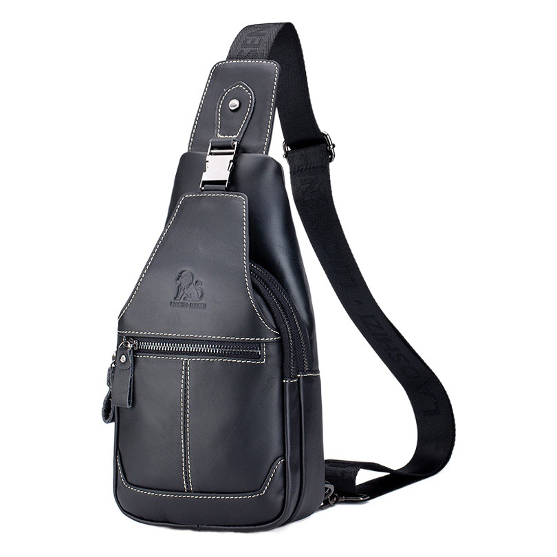 Bolsa de pecho de cuero para hombre primera capa de piel de vaca bolsa de pecho retro estilo casual bolsa de hombro bolsa de cuero de gran capacidad