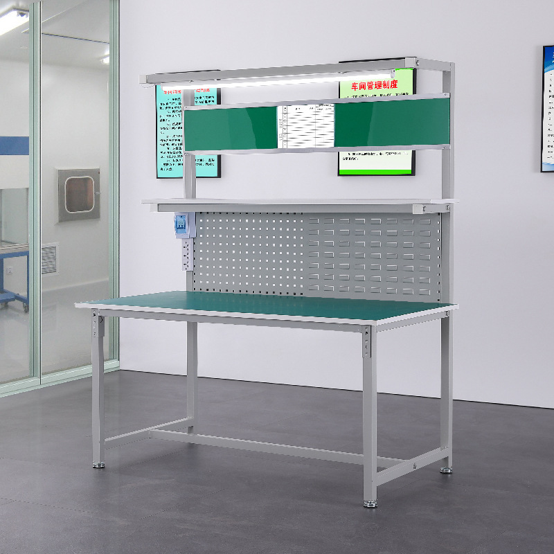 mesa de trabajo antiestático unilateral con lámpara de fábrica de línea de ensamblaje mesa de inspección de taller libre de polvo mesa de mantenimiento de computadoras