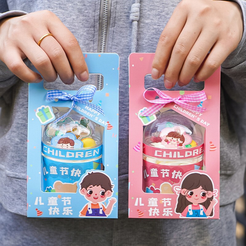 Children's Day Transparent Bear Jar Cake Decoration Happy Children's Day Plug-In Creative Hug Bucket Cake