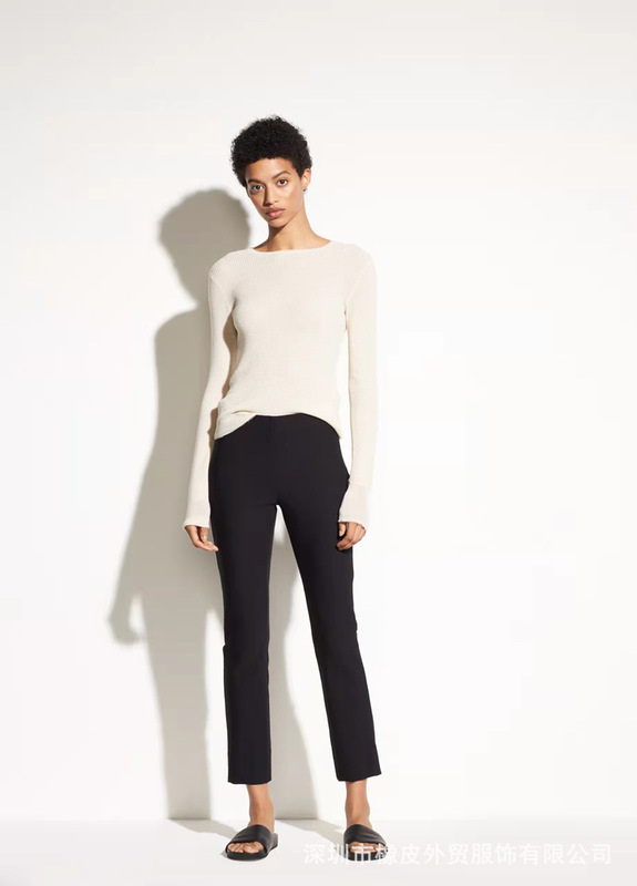 Women's Vin * black and white gray blue leg straight back foot split side zipper smoke pipe nine points Stretch Slim pants