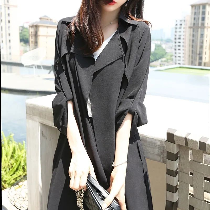 2025 New Summer Women's Cardigan Jacket, Lightweight and Elegant, Versatile Trench Coat with Drawstring, Slim Fit, Waist-Cinching, Thin Style, Trendy