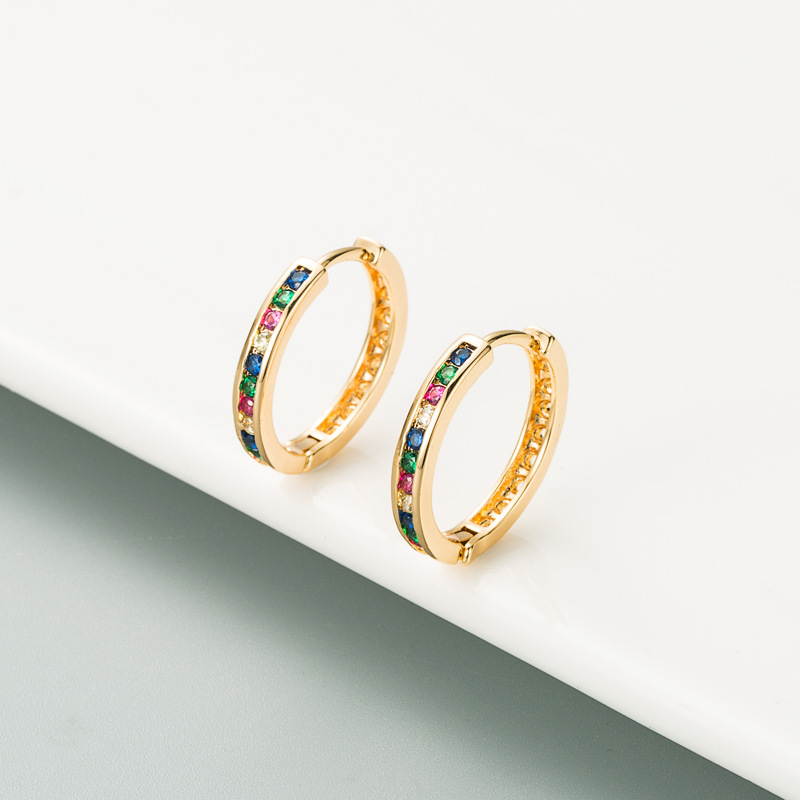Diamond Colorful Small Circle Earrings display picture 5