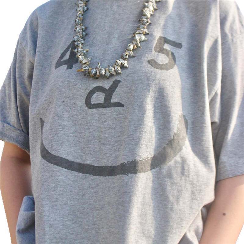 外贸服装男女45R恤短袖情侣糖果色直供棉竹节T宽松笑脸同款|undefined