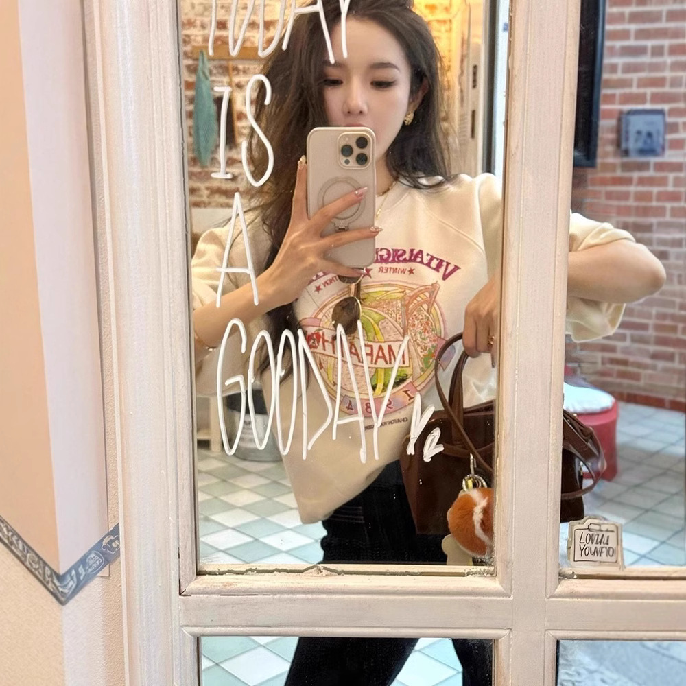 기모 땀 여자 살구색 한국식 젠틀 스위트 컬러 콘트라스트 하이 엔드 올매치 탑