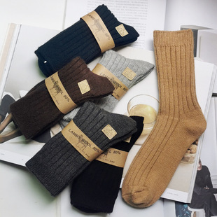 Mink wool mid-calf length socks men's winter double needle thickened warm cashmere socks export foreign trade mink wool men's socks