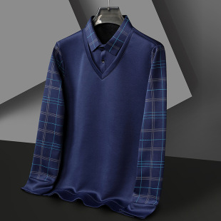 Spring and Autumn men's new shirt fake two pieces high quality all-match lapel long sleeve bottoming shirt men's fake two pieces one piece delivery