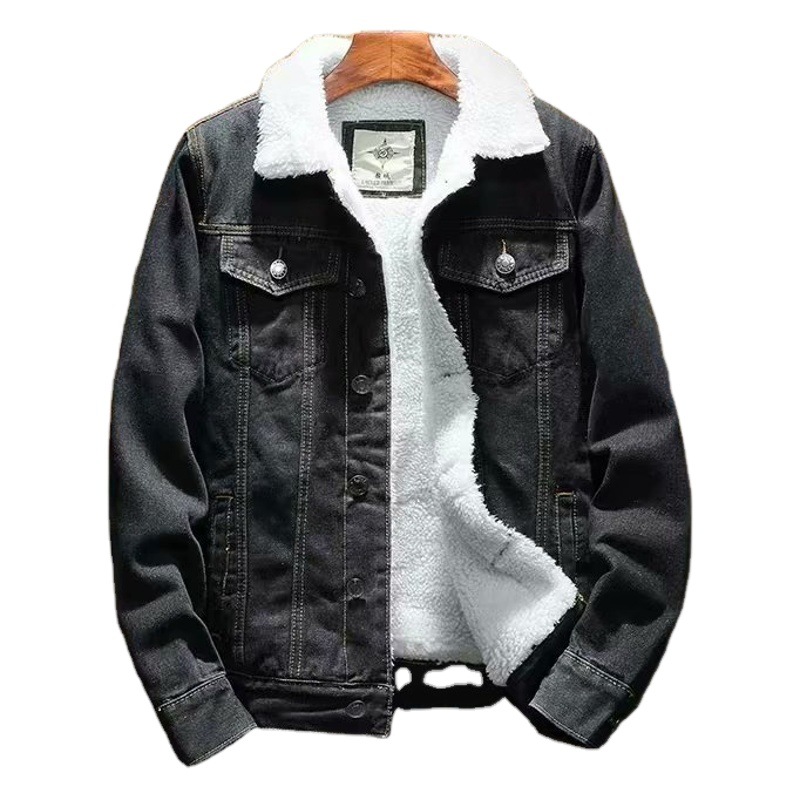Invierno Retro fleece-forrado Denim abrigo de los hombres de la juventud estilo coreano engrosada chaqueta de moda más el tamaño de comercio exterior de algodón acolchado abrigo
