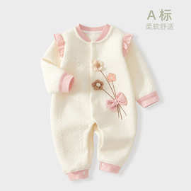 婴儿衣服秋季a类女宝宝满月服连体衣baby夹丝保暖新生儿包屁衣