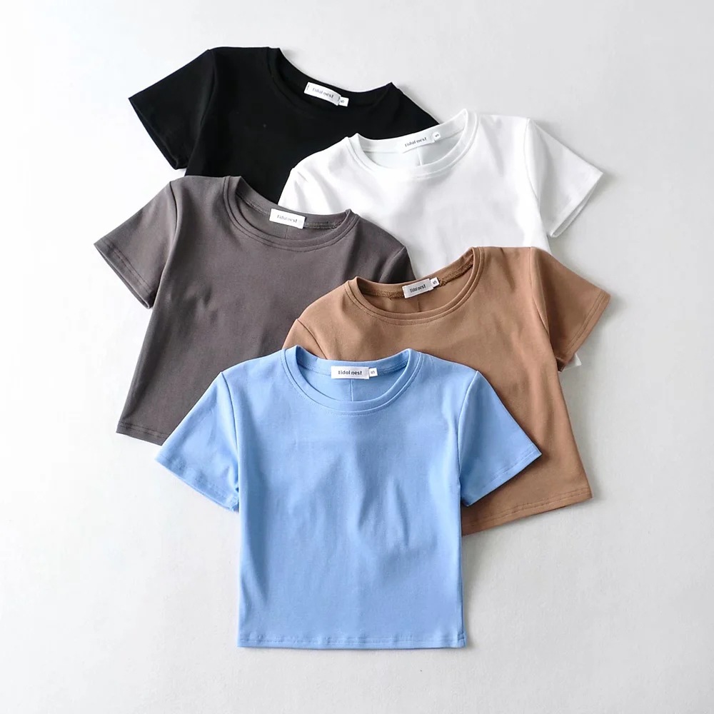 summer new high-waist solid color T-shirt NSHS52018