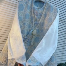 大码女装洋气减龄中式风显马甲时尚套装两件套遮肉拼接盘扣潮