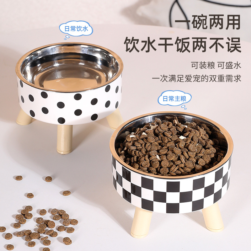 Tazón para gatos transfronterizo Tazón para mascotas de cuatro patas anti-volcado Tazón para perros de acero inoxidable Tazón de agua separada Alimentador para mascotas al por mayor