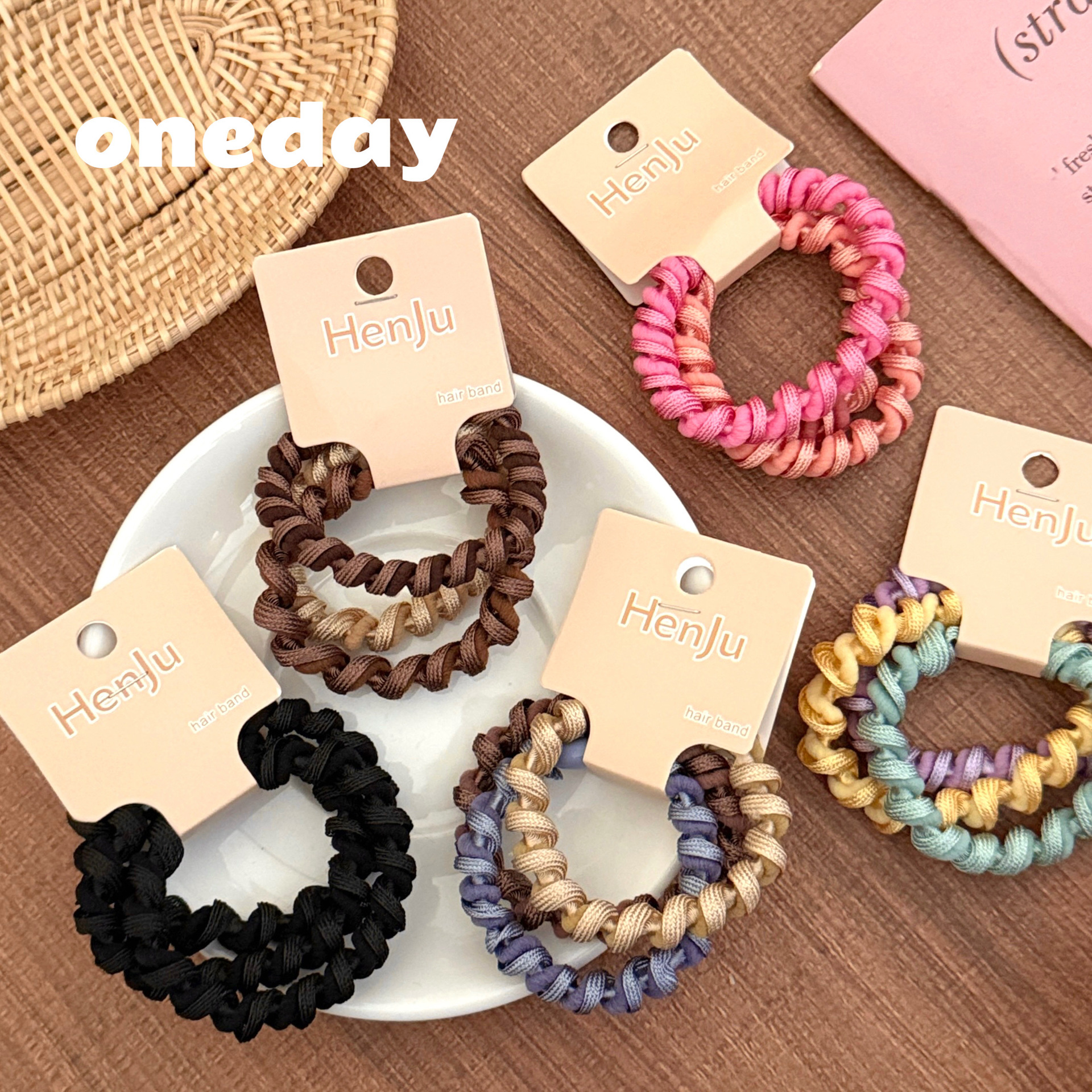 简约麻花彩色高弹力皮筋发绳不伤发耐用头绳少女心扎头发马尾发圈