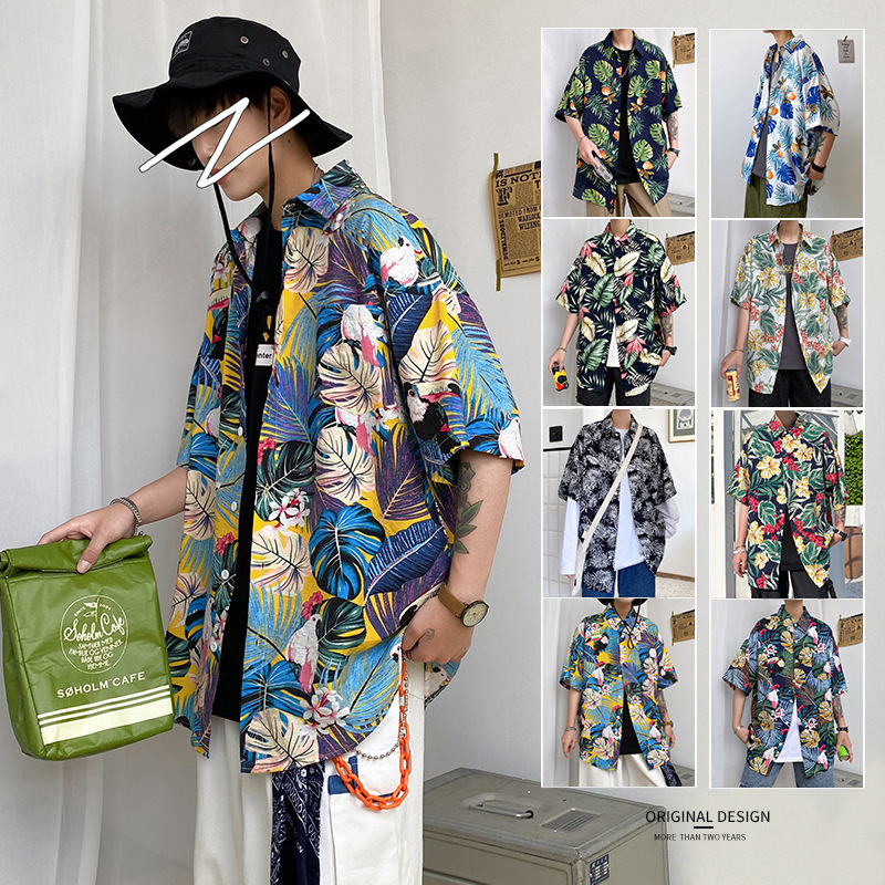 Hong Kong Style 2025 Summer New Men's Japanese Loose Short-Sleeved Floral Shirt Hawaiian Beach Floral Shirt Men's Trend Hong Kong Style 2025 Summer New Men's Japanese Loose Short-Sleeved Floral Shirt Hawaiian Beach Floral Shirt Men's Trend