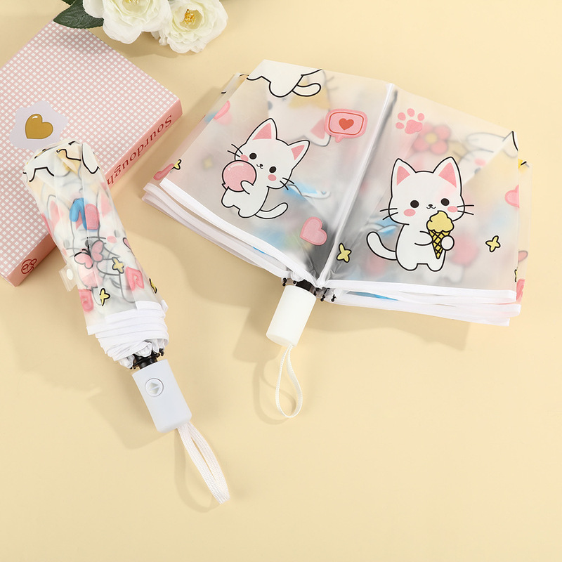 Frosted Music-Themed Cat Umbrella with a Unique Vibe, Foldable Umbrella for Students, Dual-Use for Sun and Rain, Logo Advertising Umbrella Frosted Music-Themed Cat Umbrella with a Unique Vibe, Foldable Umbrella for Students, Dual-Use for Sun and Rain, Logo Advertising Umbrella