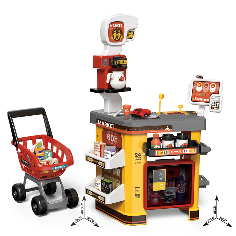 Comercio exterior para niños simulación supermercado cajero refrigerador spray escaneo tarjeta de crédito jugar casa carrito de compras supermercado juguete
