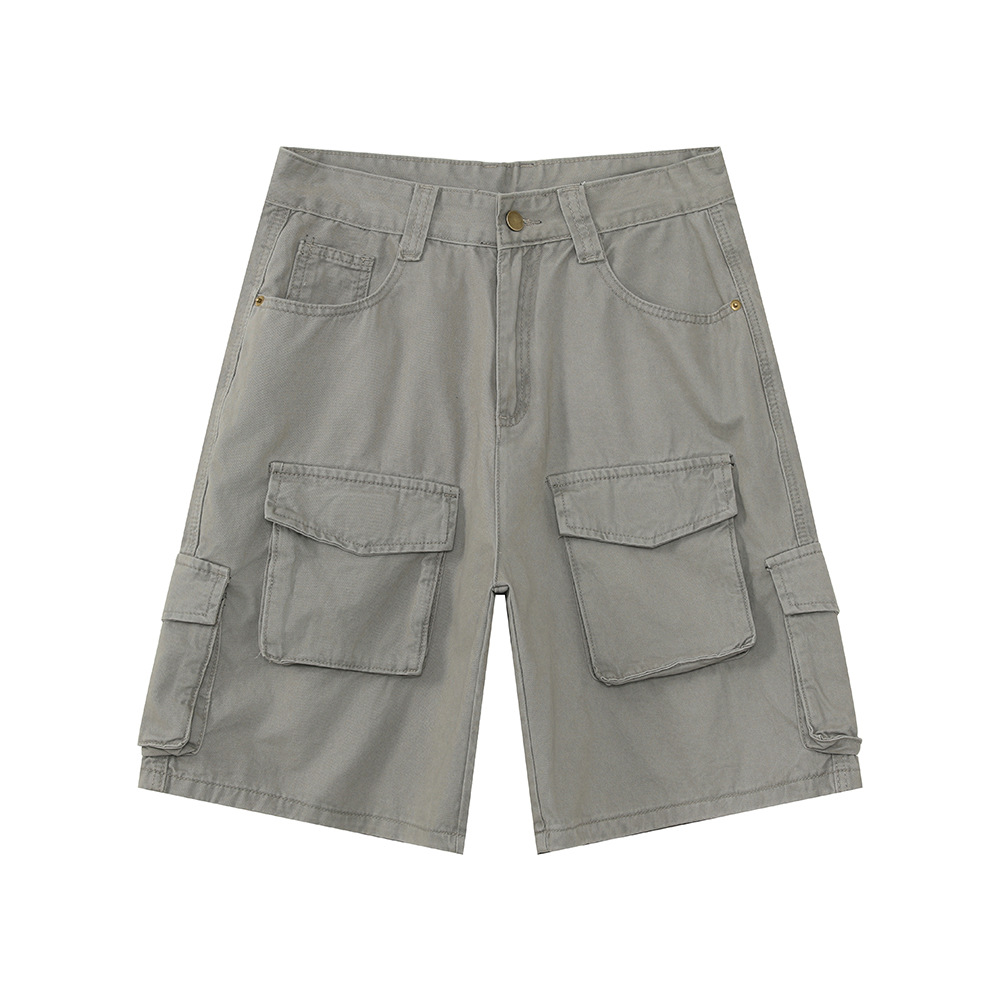 MTLCLOTHES para hombre | Pantalones cortos de mezclilla de algodón americano con múltiples bolsillos pantalones sueltos casuales de cinco puntos