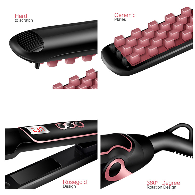 Grenzüberschreitender Bestseller: Karierter, flauschiger elektrischer Keramik-Haarglätter für Dauerwellen, Haarstyling-Tool für Zuhause, Lockenstab_voghion.com