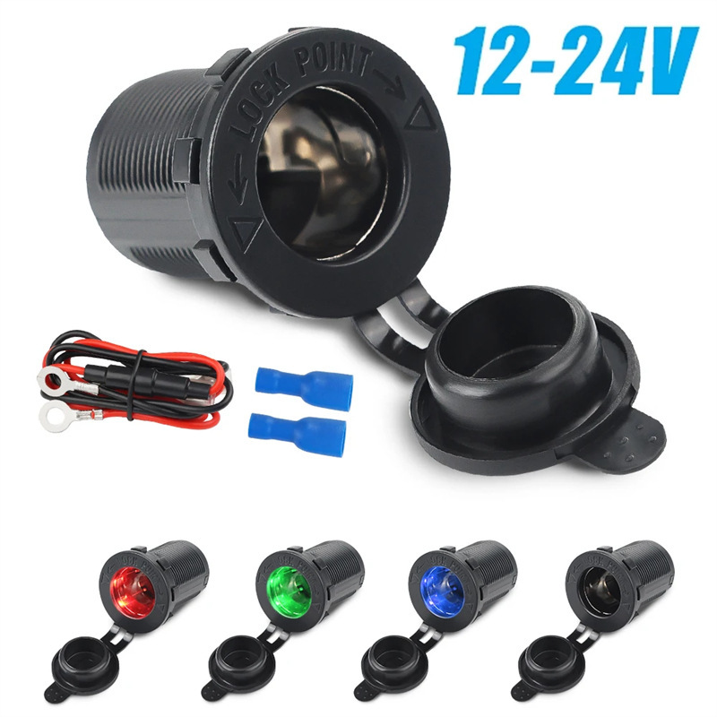 Car Cigarette Lighter Socket 12-24V with Light Universal Waterproof Red Blue Green Car Modification Switch Adapter Socket