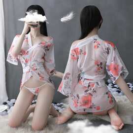 带精美包装情趣内衣新款和服性感印花雪纺成人睡袍开襟诱惑浴衣