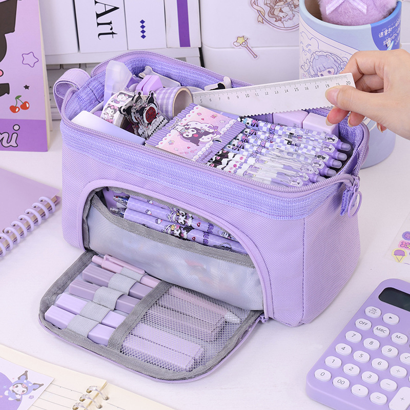 Bolsa de lápiz de ventana transfronteriza tipo barco de gran capacidad caja de papelería portátil de lona de doble capa simple caja de lápiz para estudiantes de primaria y secundaria