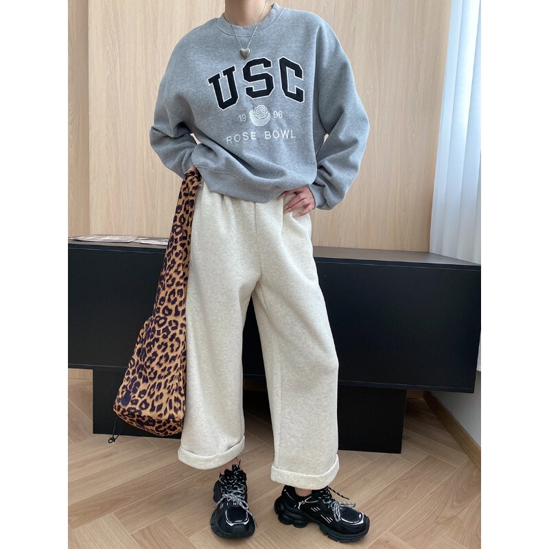 司南 日常遛弯裤 卷边设计感松紧高腰小个子九分阔腿卫裤 SN7933|undefined
