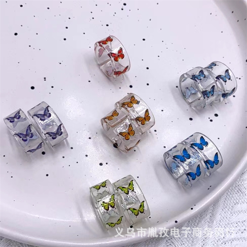 Nueva Corea del Sur ins estilo colorido mariposa anillo abierto de resina acrílica anillo de Venta caliente europeo y americano