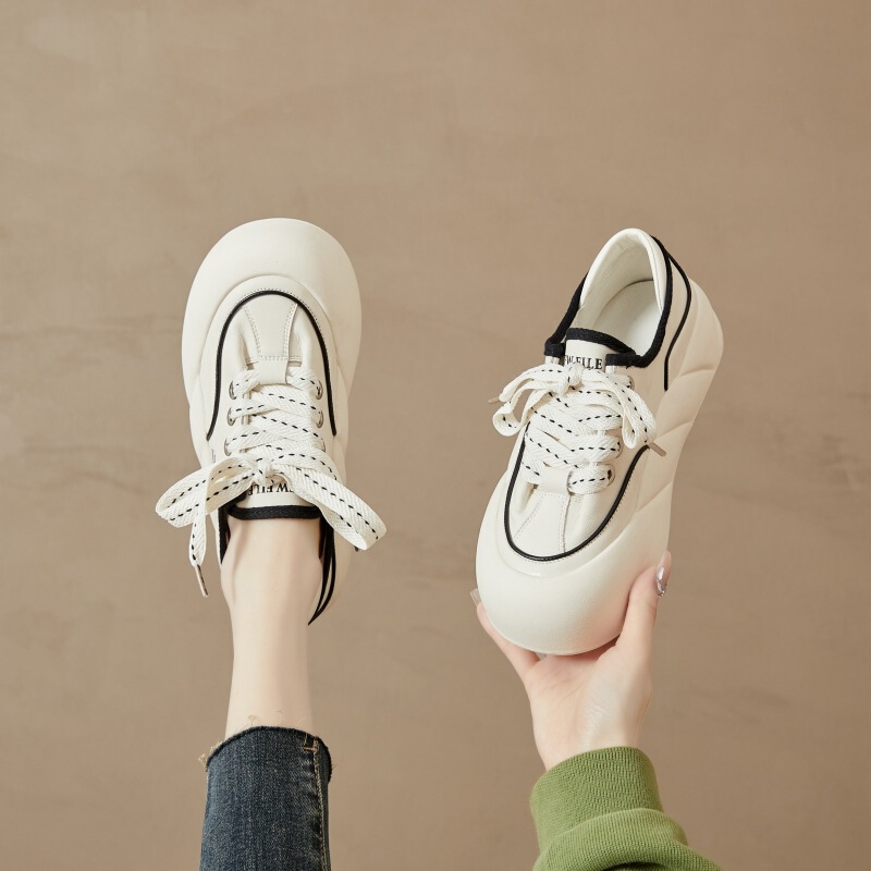 New Women's White Sneakers, Genuine Leather, 2026 Spring and Autumn Versatile Sports Casual Loafers, Popular Ugly-Cute Chunky Shoes