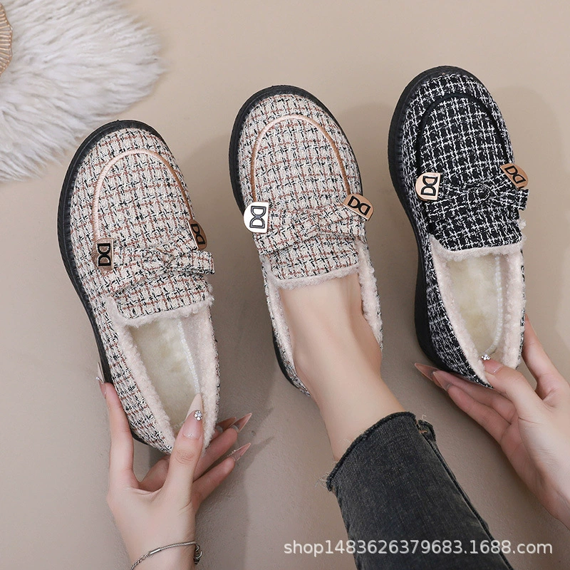 Туфли-бини, зимние хлопковые туфли на флисовой подкладке для среднего и пожилого возраста, нескользящая утолщенная теплая обувь для мам, домашняя и уличная женская хлопковая обувь, хлопковые тапочки