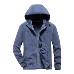 Trendy Brand Heavy Austrian Grain Velvet Hooded Jacket for Couple Autumn and Winter Leisure Sports Outdoor Men's Fleece Coat Warm Thickened