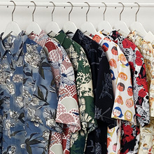 痞帅复古小众设计感短袖玫瑰印花衬衫男宽松休闲潮流街头情侣衬衣