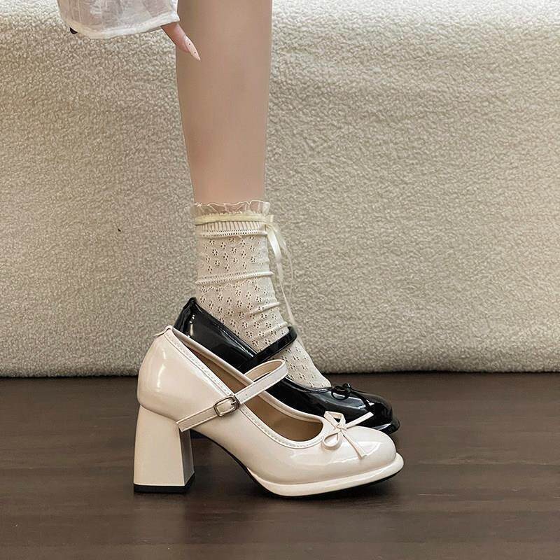 Cabeza redonda francesa con falda, zapatos de talón alto, zapatos de cuero de altura, primavera y verano de 2026