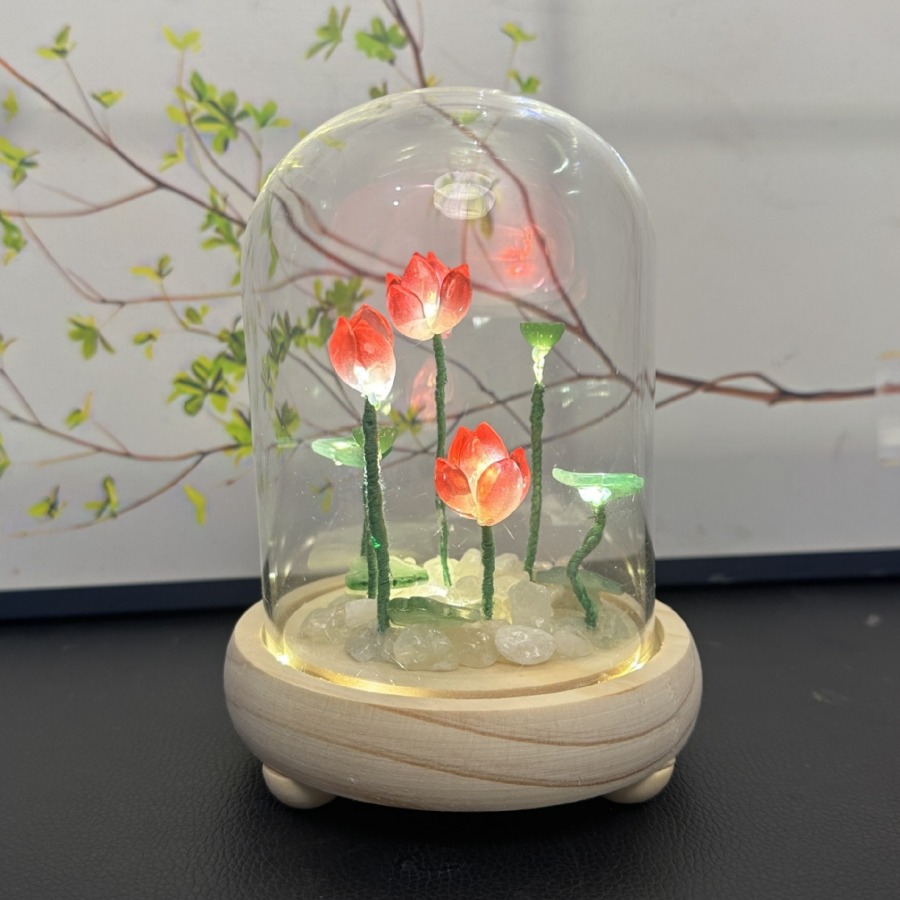 Lámpara de noche de loto acristalada DIY material de loto embalaje decoración adornos amigos regalos de cumpleaños día de San Valentín hechos a mano