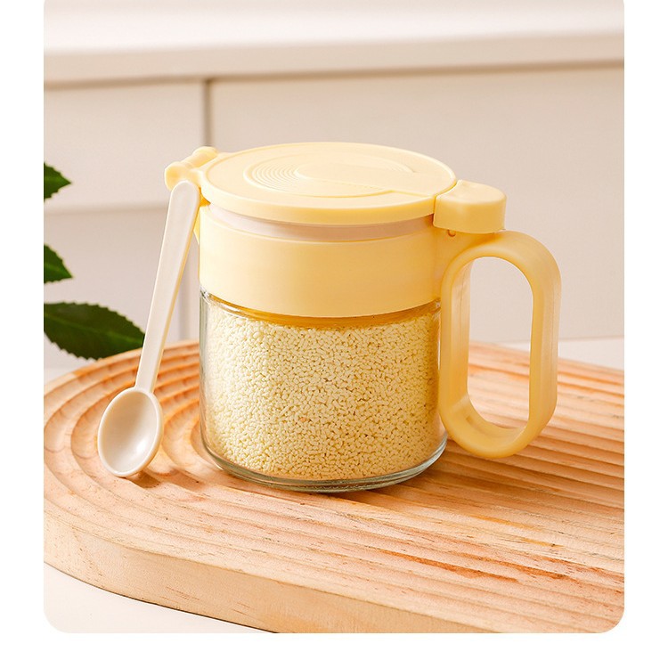 Nuevo tanque de condimento, multifunción y conveniente, botella de condimento doméstico, caja de condimento de encimera, botella de vidrio con botella de condimento de cuchara